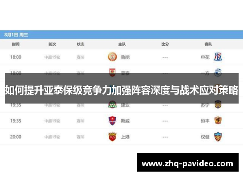 如何提升亚泰保级竞争力加强阵容深度与战术应对策略
