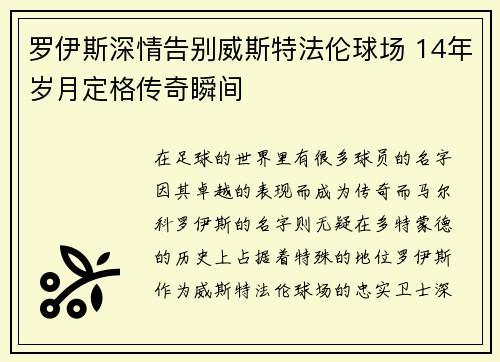 罗伊斯深情告别威斯特法伦球场 14年岁月定格传奇瞬间